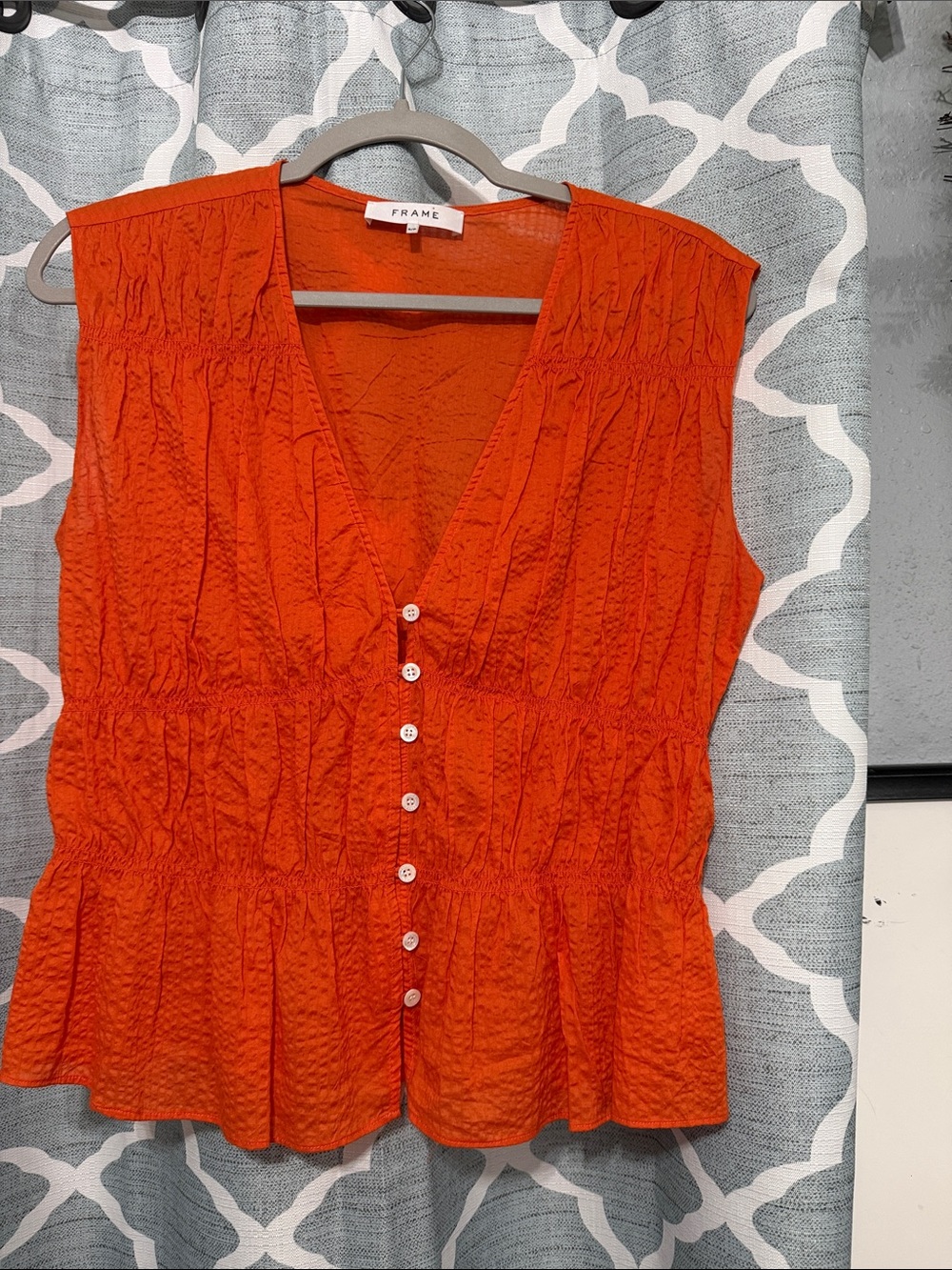 Frame Denim Crinkle Button-Front V-Neck Peplum Tank 299$ retail
